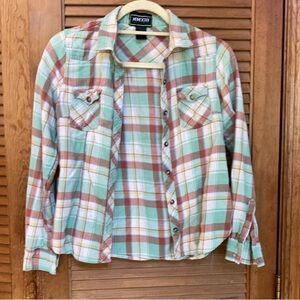 MMXIII Plaid Button-Up Shirt - Green and Rust Red
